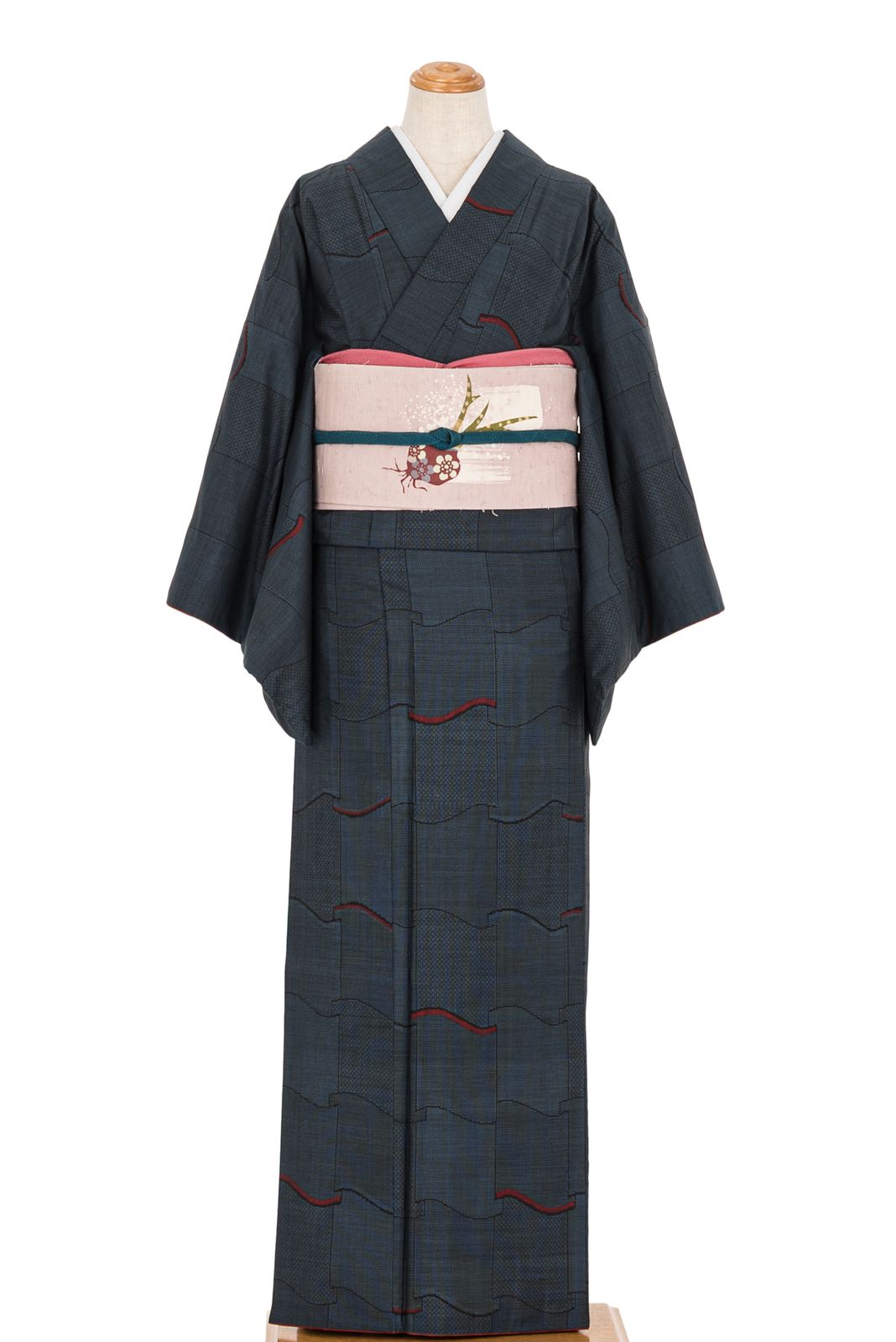 大島紬 都喜衛門 瓦模様 スリムサイズ