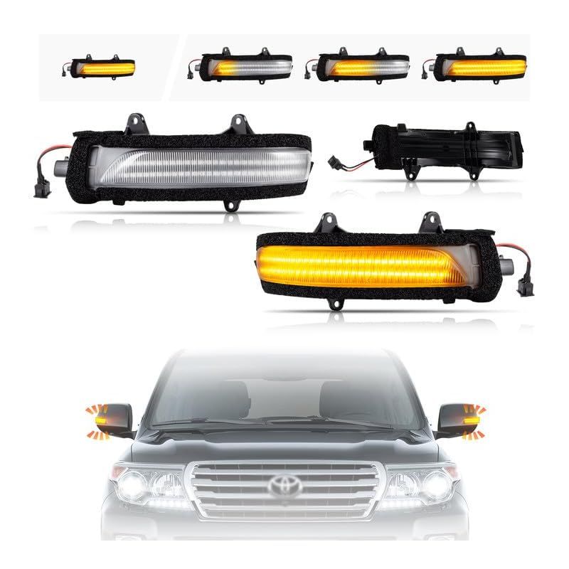 在庫 POPMOTORZランドクルーザー 200系 流れるウインカー LEDドアミラーシーケンシャル ウィンカーURJ202W 車検対応 全点滅切替 スイッチ付き クリアレンズ 1