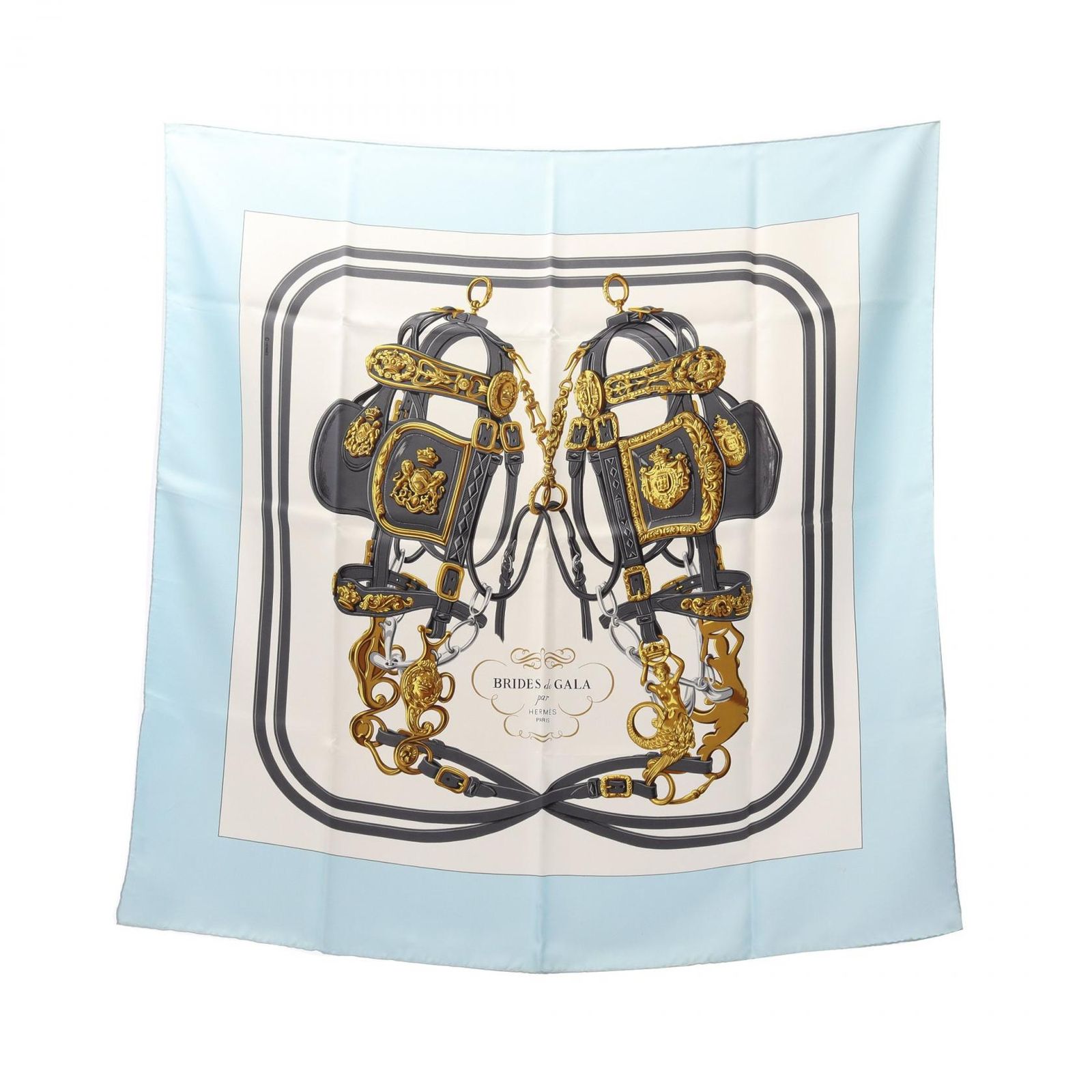 エルメス HERMES スカーフ カレ90 BRIDES de GALA 水色 シルク カレ90