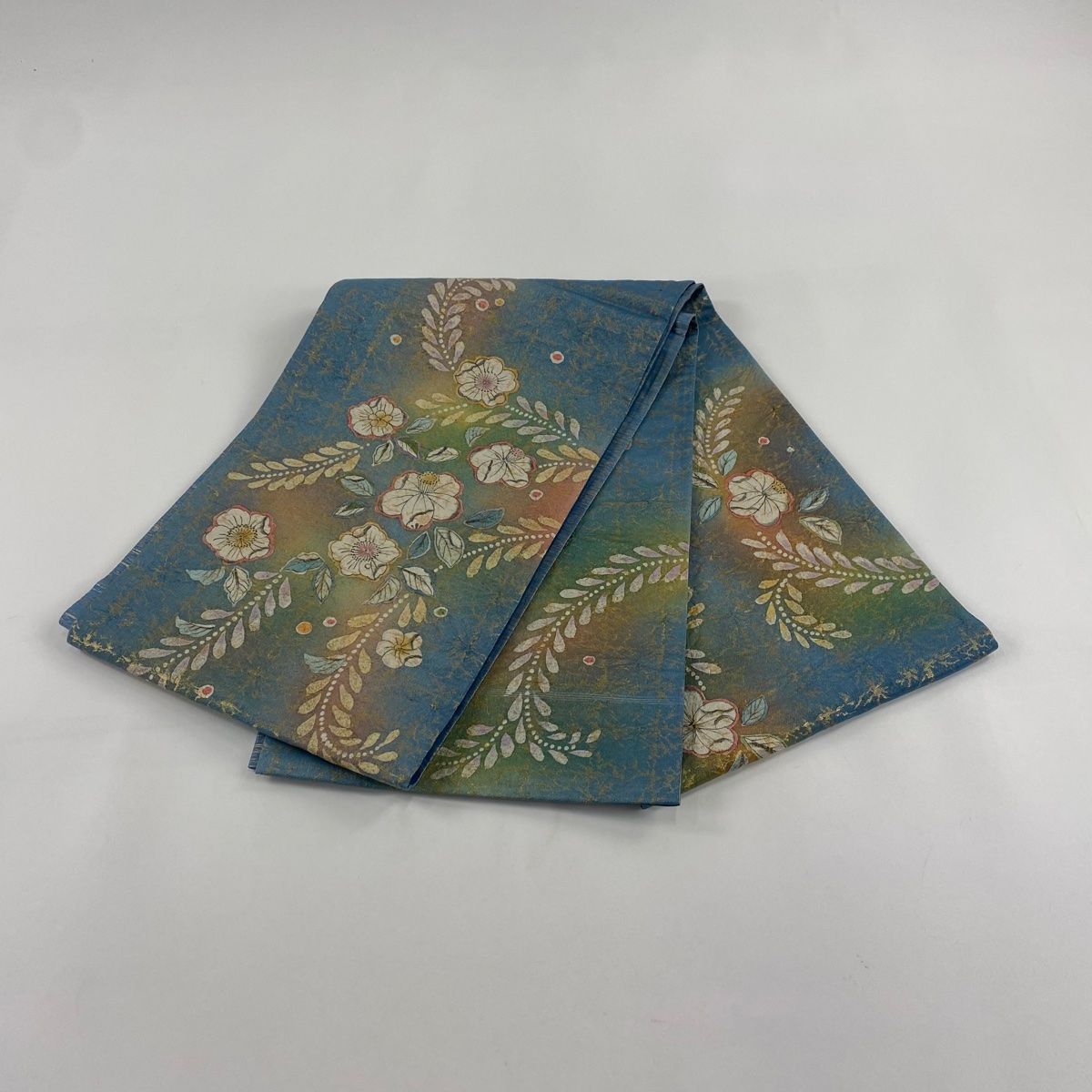 袋帯 美品 名品 纐纈 辻が花柄 からし色 お太鼓柄 正絹 中古 正絹 お太鼓柄袋帯辻ヶ花 紫 No.883