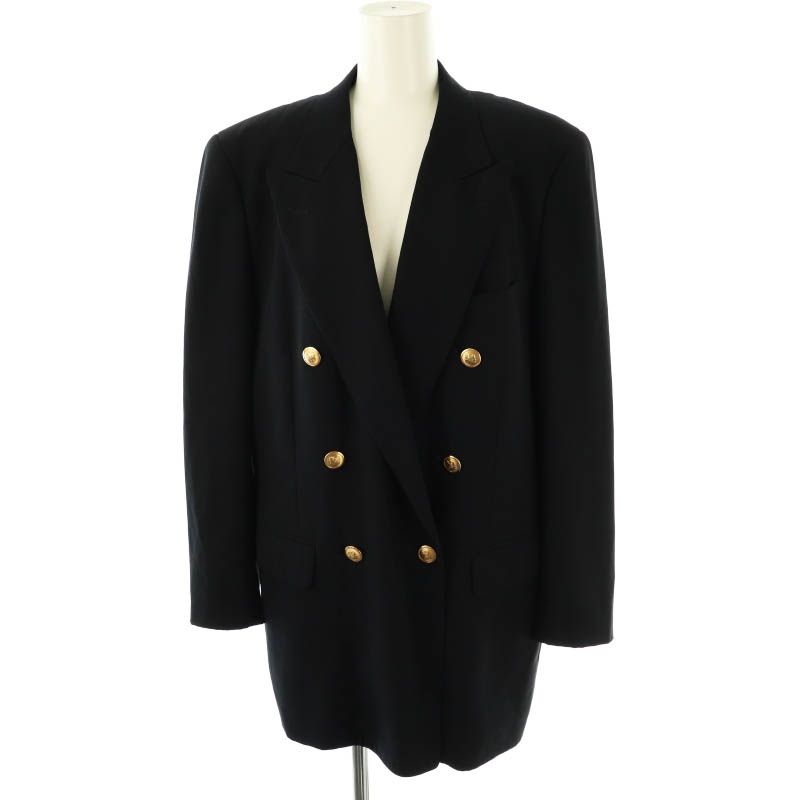 アクアスキュータム AQUASCUTUM 金ボタン テーラードジャケット ダブル ウール 11 紺 |MI OS GY09
