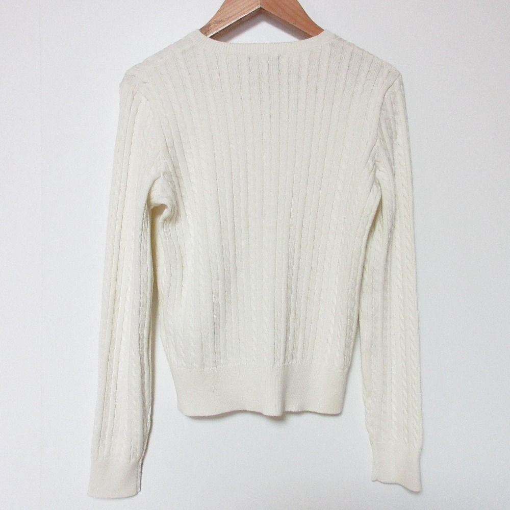 POLO RALPH LAUREN ポロ ラルフローレン ケーブルニット クルーネック カーディガン サイズL オフホワイト レディース 古着