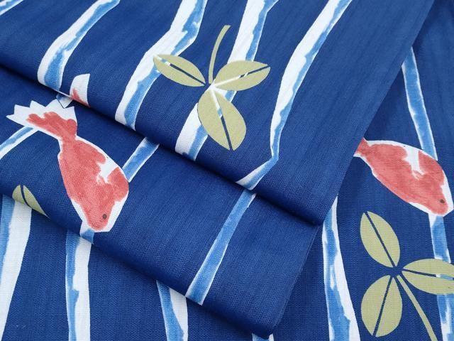 平和屋着物 上 夏物 世界的ファッションデザイナー 山本寛斎 kansaiブランド 小紋 単衣 金魚 紺青色 洗える着物 CYAA3116s5