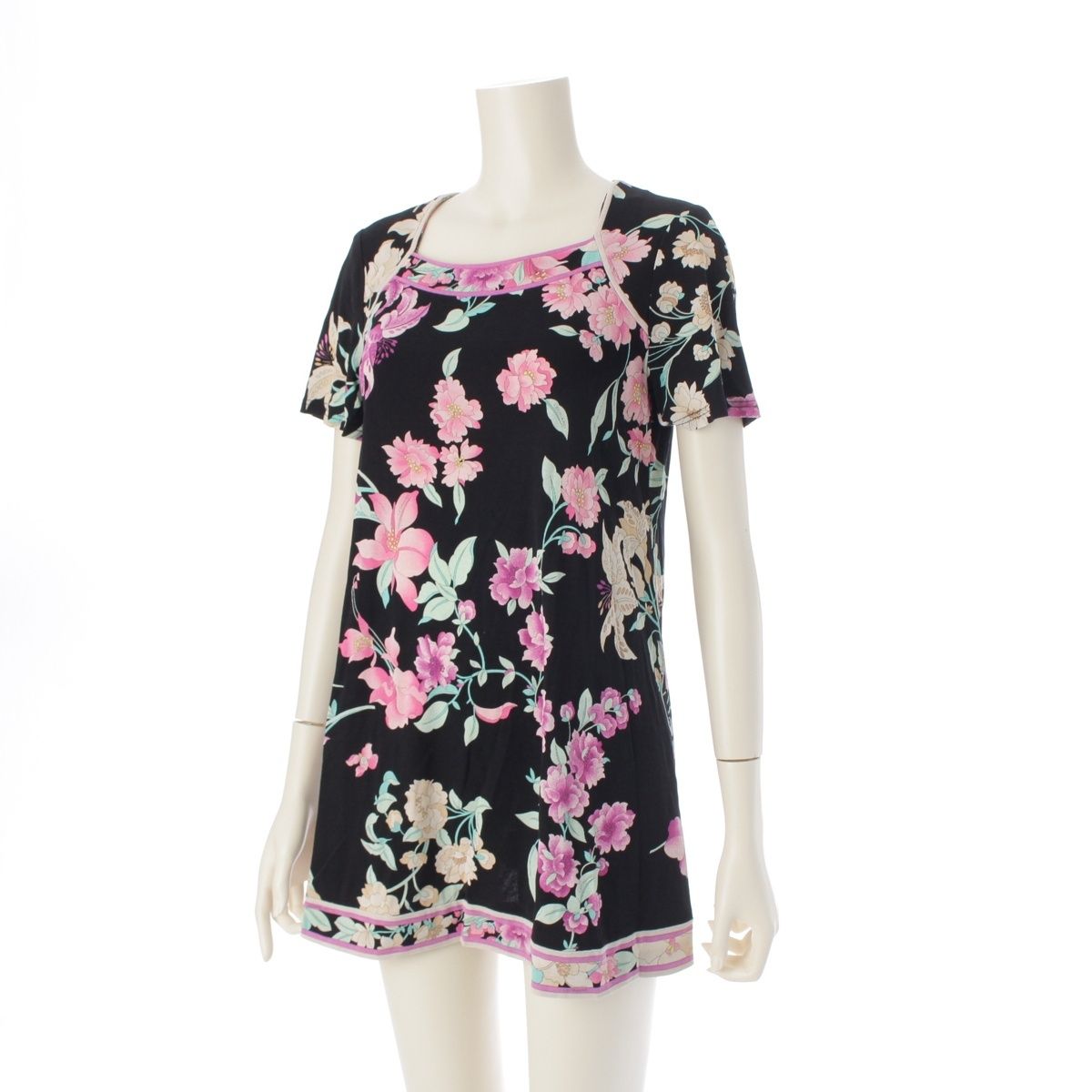 レオナール コットン フラワー 花柄 総柄 ワンピース 0369802 パープル ブラック 38