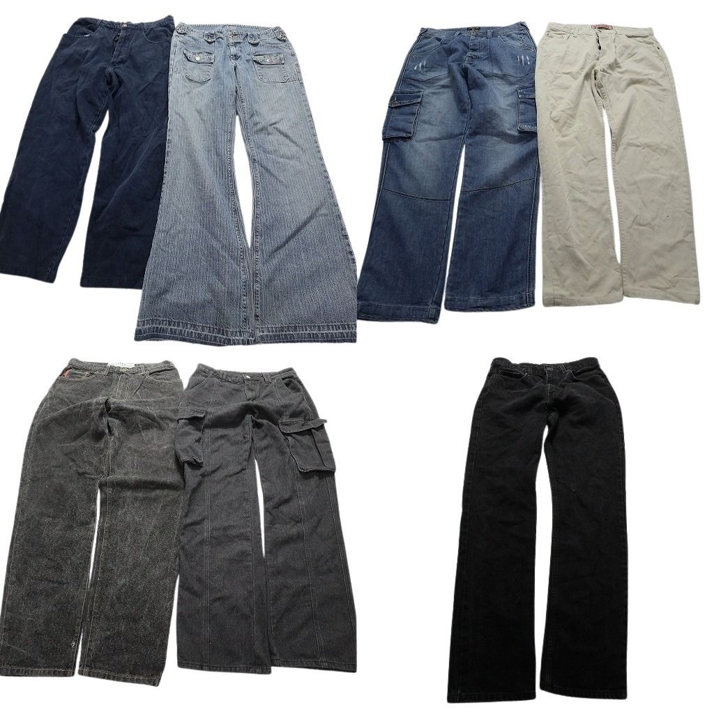 古着卸 デニム パンツ 7枚セット メンズ 44 |32 |31 |L ブラック カーゴ インディゴブルー 白 フ 古着 NA5926