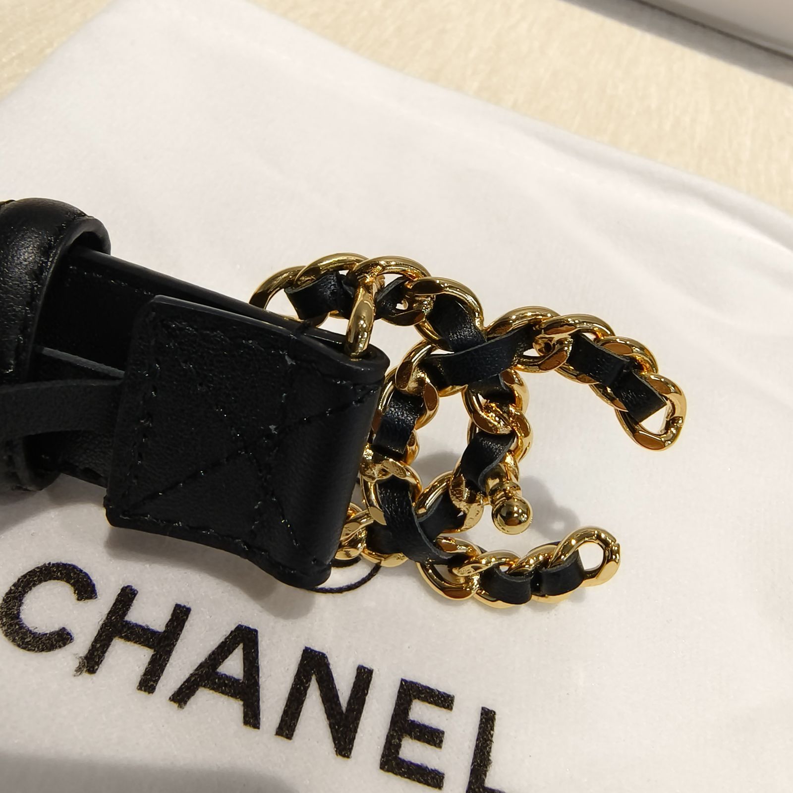 CHANEL シャネル ココマーク チェーン バックル ラムスキン マトラッセ レザー ベルト レディー