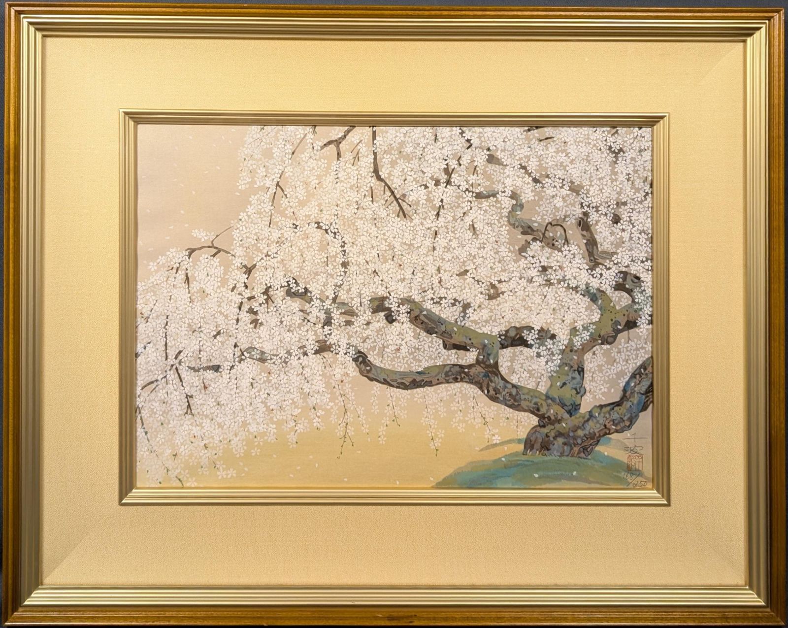 真作保証 中島千波作 希少な木版画作品 別格『夢殿の枝垂櫻