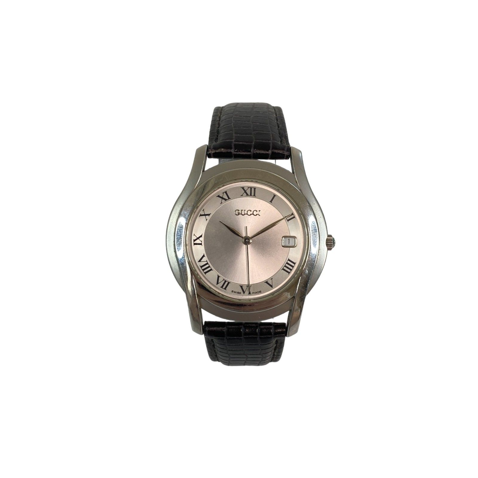 グッチ GUCCI レディース 腕時計 シルバー文字盤 SS レザー クォーツ 