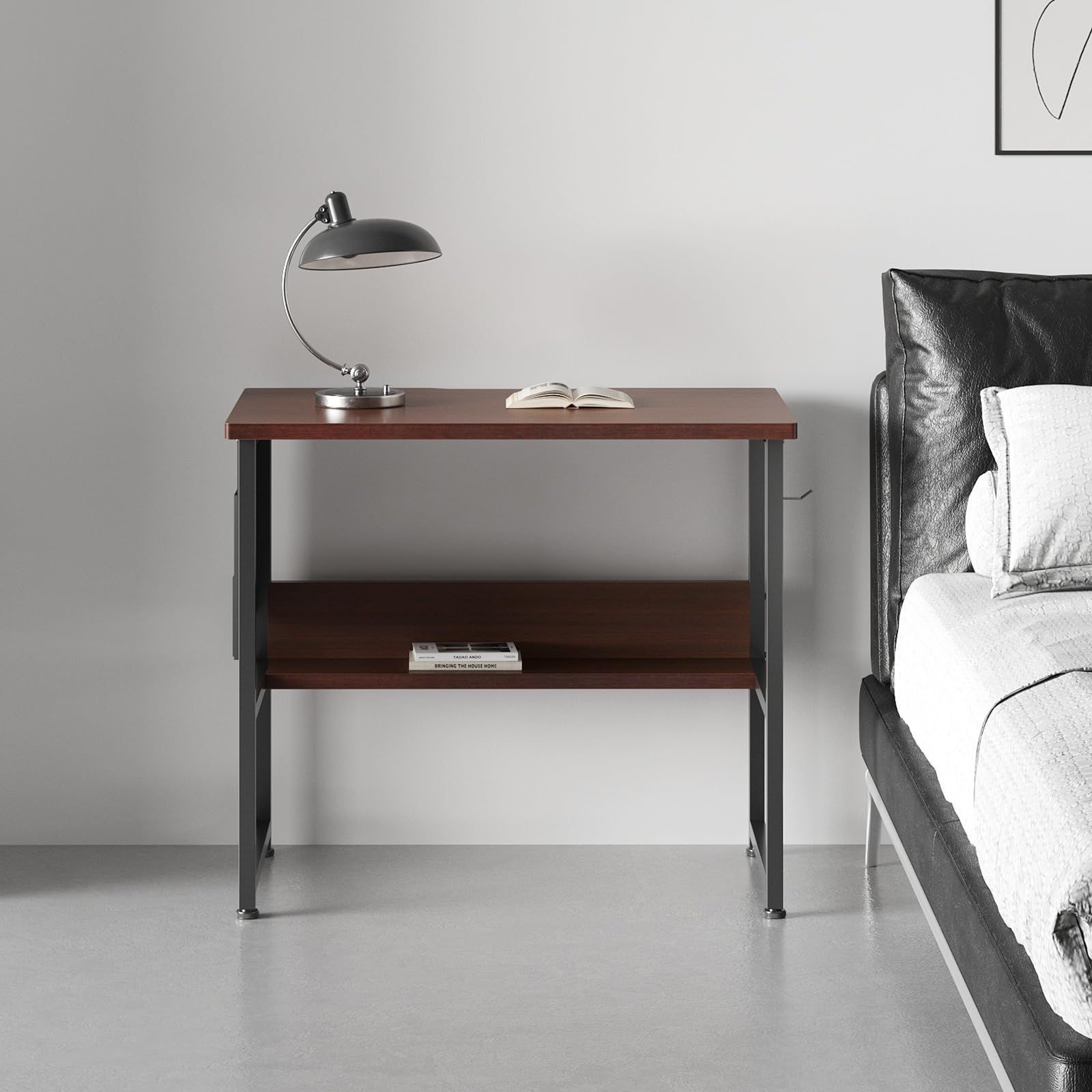 お洒落女子は必見！ 人気商品 デスク 下棚付きデスク 勉強机 学習デスク 収納袋付き 学習机 幅80cm×奥行50cm 作業机 つくえ 省スペース パソコンデスク 収納 ラック付きデスク 在宅ワーク pcデスク デスク 机 事務机 YeTom ダークブラウン