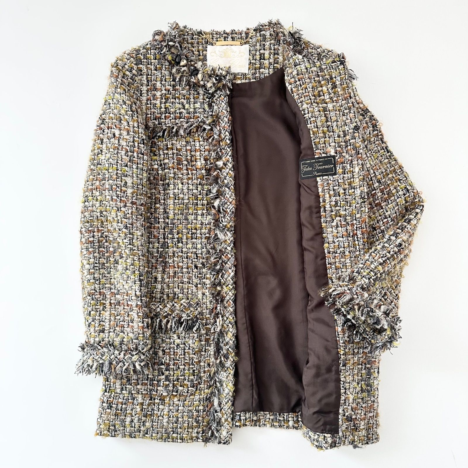 人気 グレースコンチネンタル グレースクラス ビジュー ジュールトゥルニエ ツイード ジャケット 36 カーキ