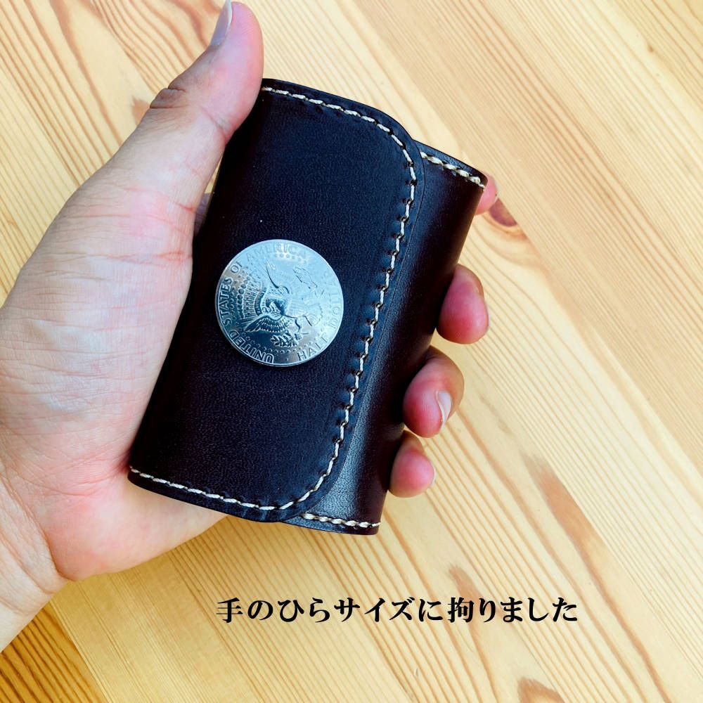 コインコンチョ付きミドルウォレット 三つ折り財布・コンチョ付き 栃木レザー本革革財布 折り財布