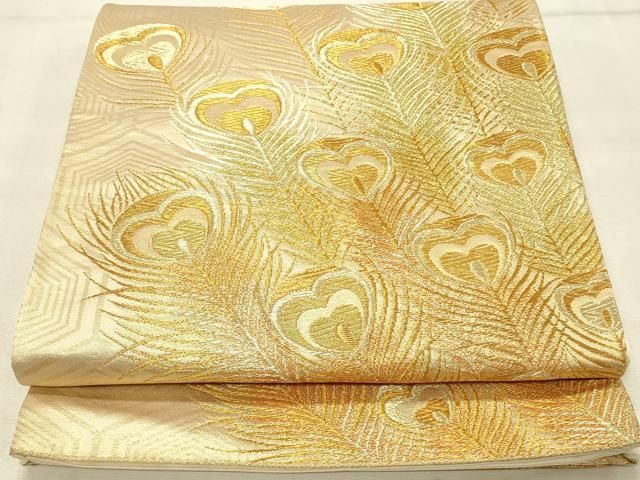 平和屋着物◎六通柄袋帯 森本織物謹製 孔雀羽文 金糸 正絹 逸品
