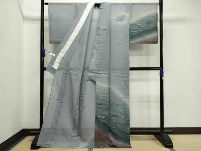 平和屋着物○訪問着 ぜんまい紬地 風景草花文 正絹 逸品 CAAW3829vf