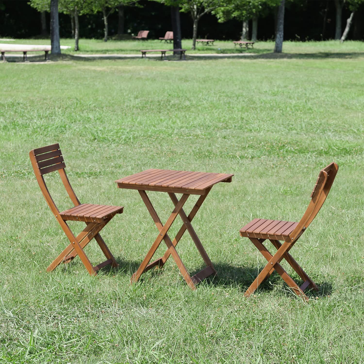 人気商品 屋外 ブラウン テーブル1台 幅60×奥行60×高さ72cm チェア2脚 テーブルサイズ 2人用 3点セット ガーデンテーブルセット 79444 不二貿易