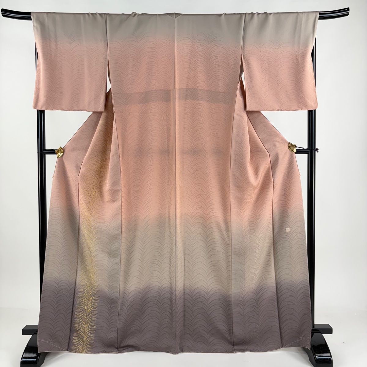 訪問着 身丈168cm 裄丈68.5cm L 袷 北出与三郎 落款 大王松 金彩 ぼかし ピンクベージュ 正絹