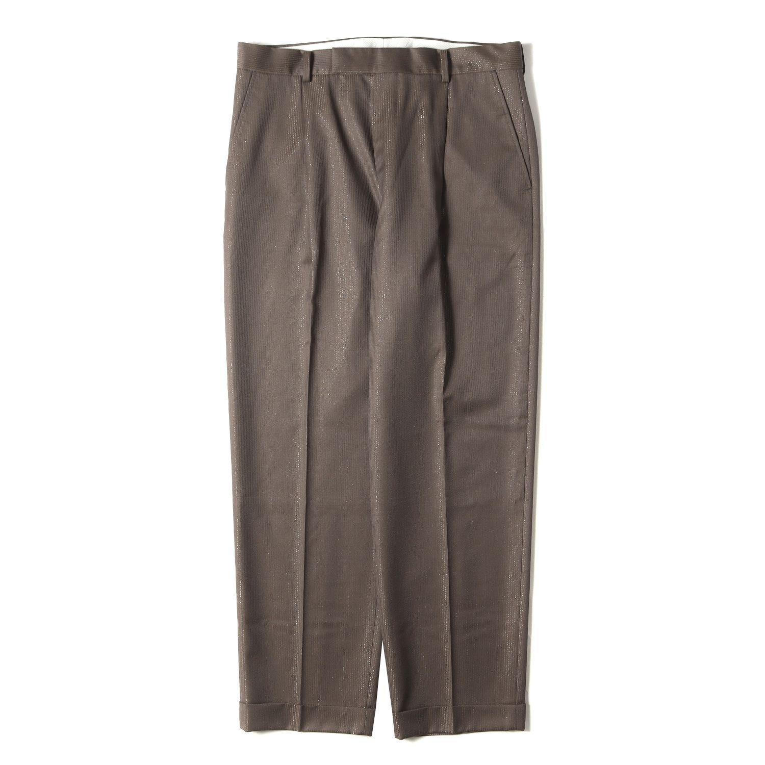 新品同様 WACKO MARIA ワコマリア パンツ サイズ:XL 22AW DORMEUIL ラメ ストライプ プリーツ スラックスパンツ GLITTER STRIPED PLEATED TROUSERS ブラウン ボトムス ズボン コラボ【メンズ】