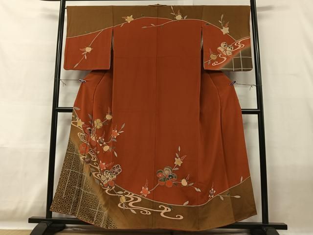 平和屋着物▽訪問着　単衣　手描き　風景文　暈し染め　金銀彩　正絹　逸品　AAAZ9033fy 平和屋着物▽訪問着 単衣 手描き 風景文 暈し染め 金銀彩