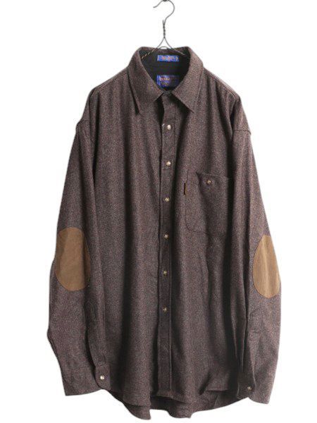 【お得なクーポン配布中!】 90s ペンドルトン ウール 長袖 シャツ メンズ XL 古着 オールド PENDLETON TRAIL SHIRT 無地 エルボーパッチ ポケット付き 大きいサイズ 茶