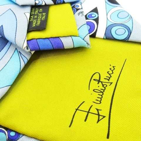 ꧁極美品꧂ エミリオプッチ ネクタイ プッチ柄 プリント ブルー ベージュ 青 セール】EMILIO PUCCI ネクタイ JI784 シルク プッチ柄