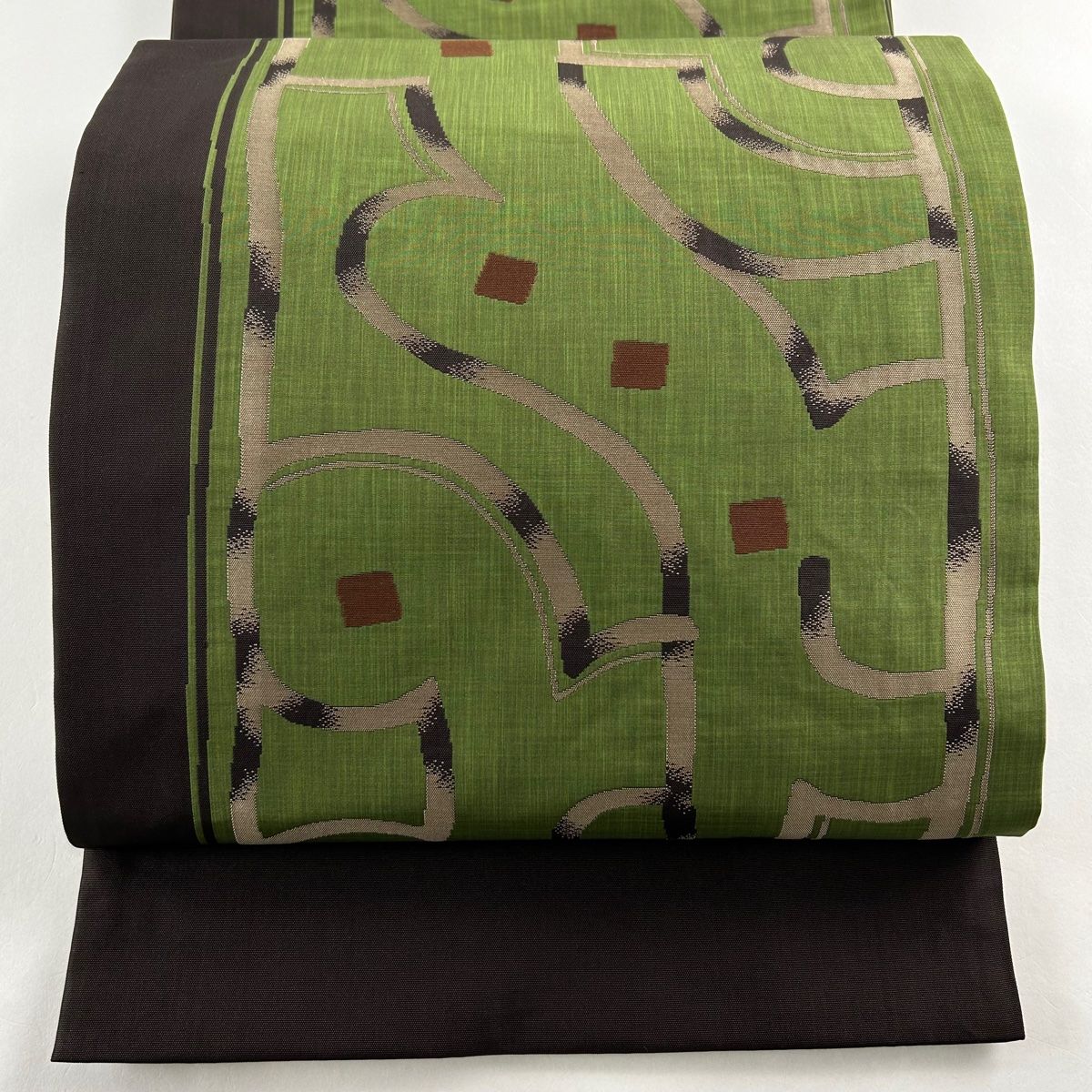 新品　袋帯 名品 木屋太 落款 幾何学 緑 六通 正絹 袋帯 名品 木屋太 落款 幾何学 緑 六通 正絹 【中古】 - メルカリ