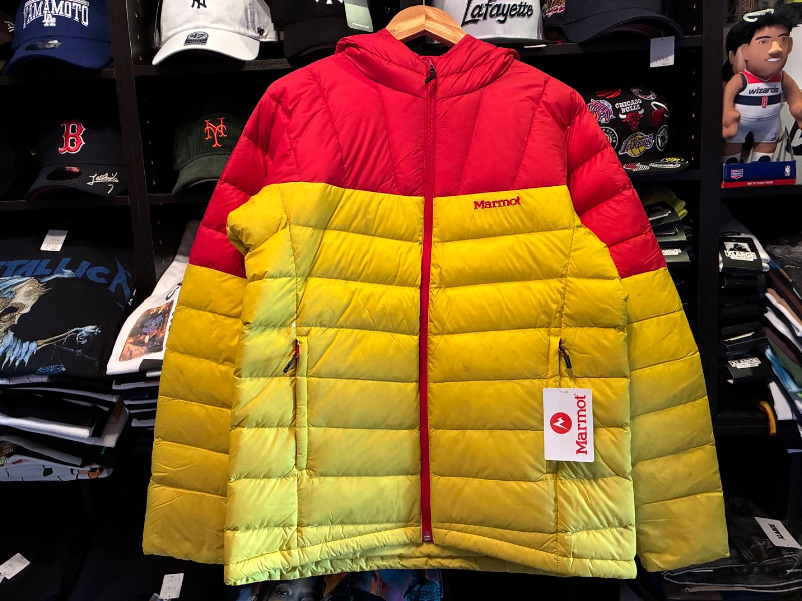 Marmot Lance Down Hoodie (ランスダウンフーディー)レッド×イエロー L 