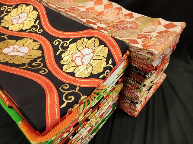 平和屋本店 1円 子供帯 まとめて 35点 鳳凰 向かい鶴 折り鶴 唐獅子 蝶 花柄 宝相華 アンティーク 寿字 金銀糸 など あり se2801