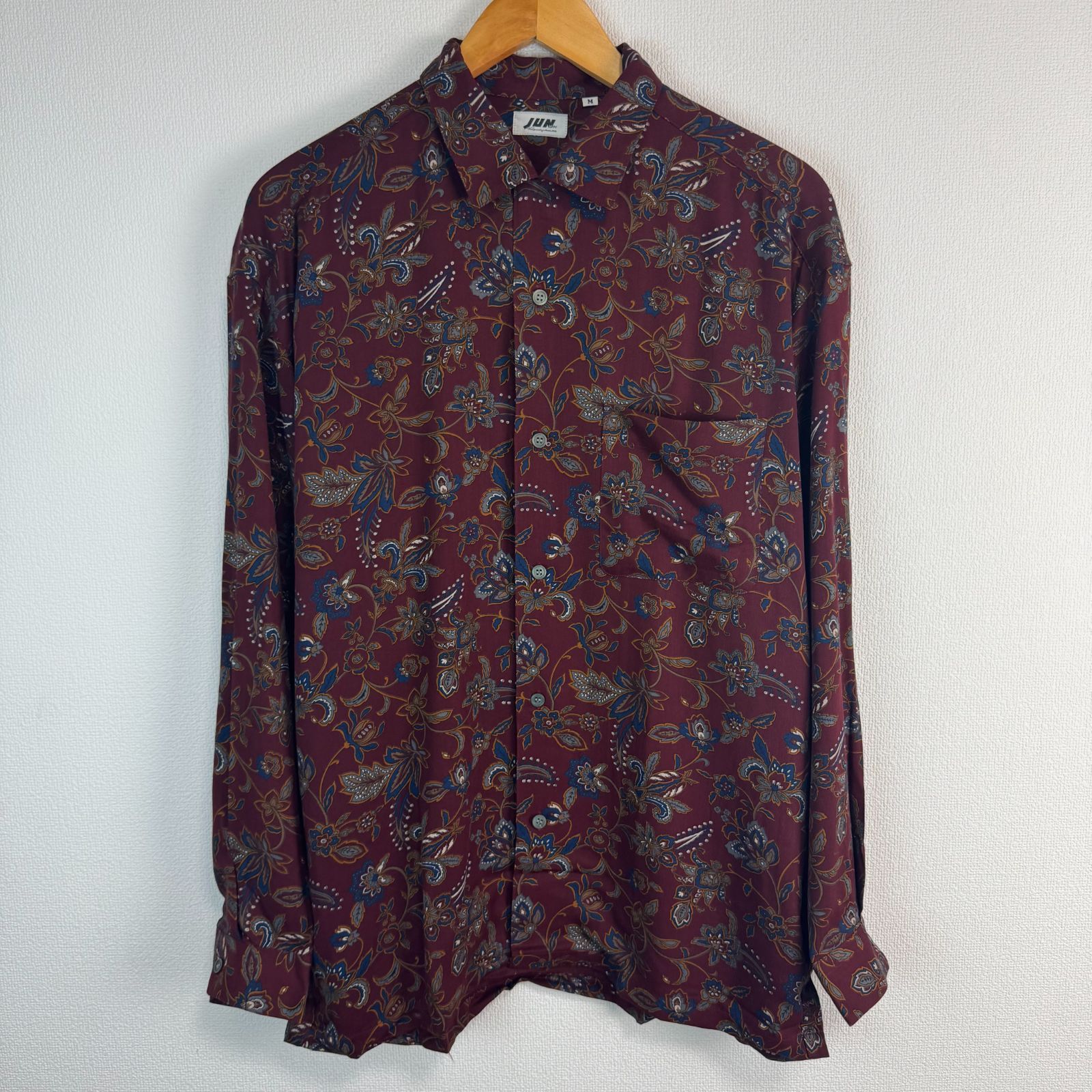 古着　総柄　長袖シャツ ヴィンテージ ビンテージ 80s アメリカ製 momzini COLLECTION シワ加工 ペイズリー柄 総柄