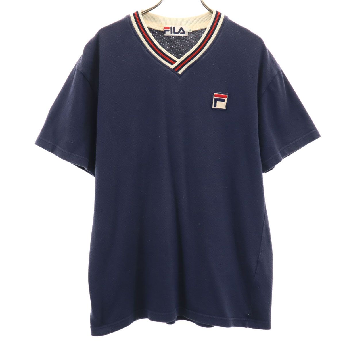 FILA フィラ 90s 日本製 オールド 半袖 Vネック Tシャツ L ネイビー 