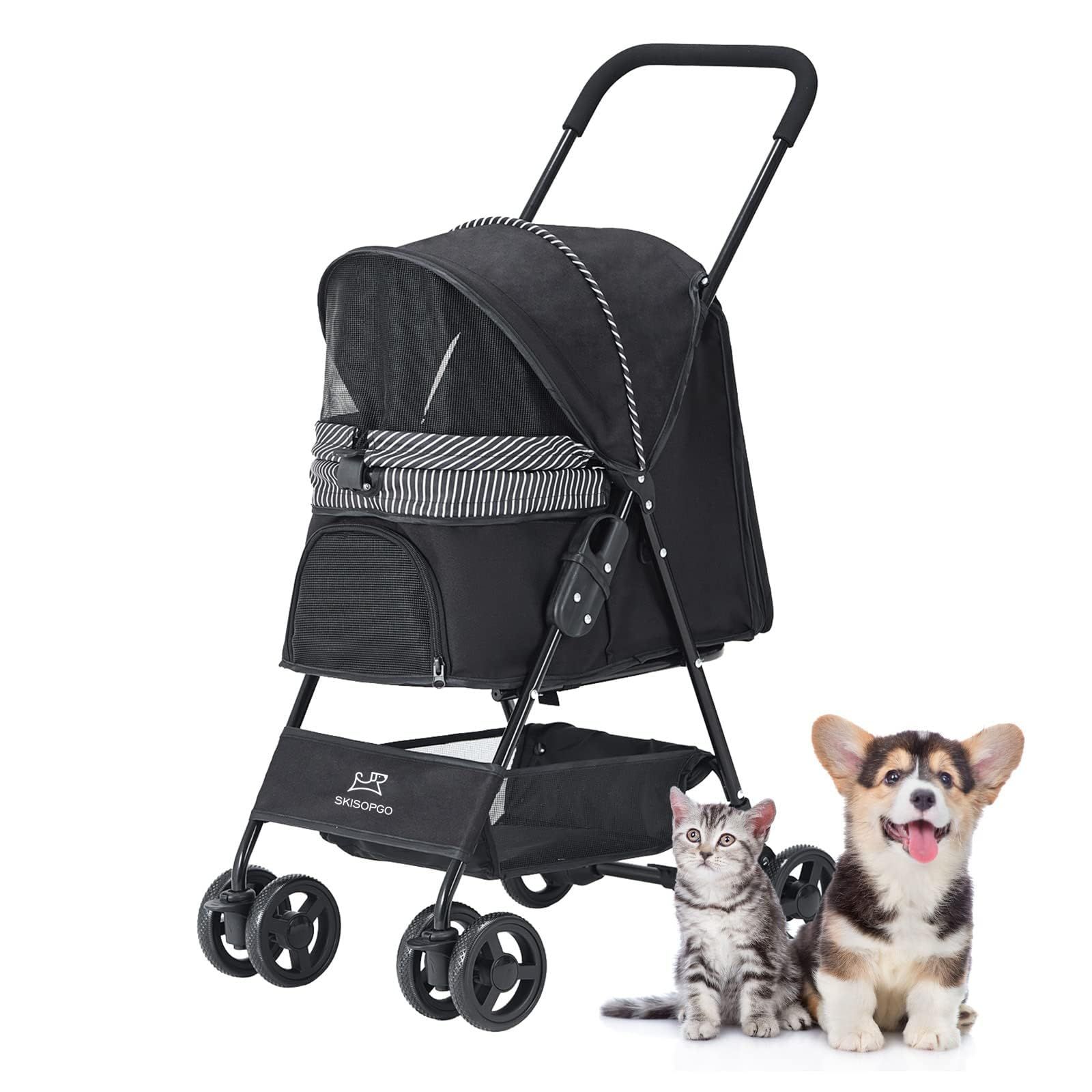 特別価格 SKISOPGO ペットカート 折りたたみ 犬用ベビーカー 犬おでかけ用品 小型犬 猫カート組み立て簡単 バギー 飛び出し防止 EVA車輪 4輪360°回転 ブレーキ付き 多機能 軽量 おでかけ 散歩