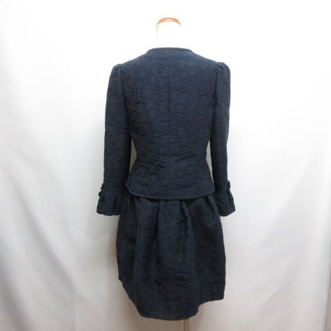 エムズグレイシー M S GRACY 花柄 ジャガード ジャケット スカート セットアップ 40 紺 ネイビー スカート裏地付き