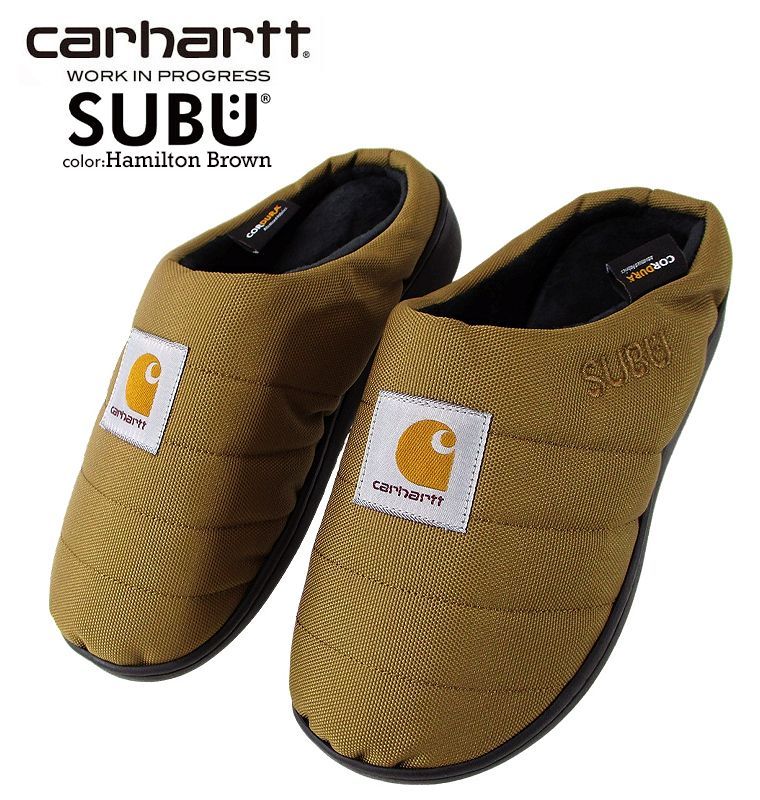 SUBU FOR carhartt WIP スブ×カーハート スリッパーズ WIP×SUBU コラボ レディースサンダル ファーサンダル キャリーバッグ付き ルームシューズ 裏起毛 暖かい アウトドア メンズ レディース 撥水 防寒 保温 靴