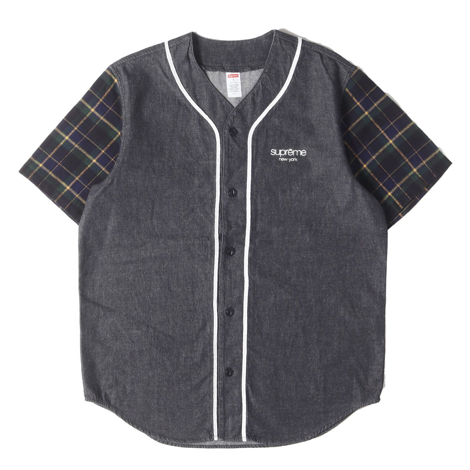 Supreme シュプリーム シャツ 黒 ブラック サイズ S | 袖チェックネル デニム ベースボールシャツ | Denim Flannel Baseball Shirt | トップス 半袖 ショート ハーフ スリーブ メンズ