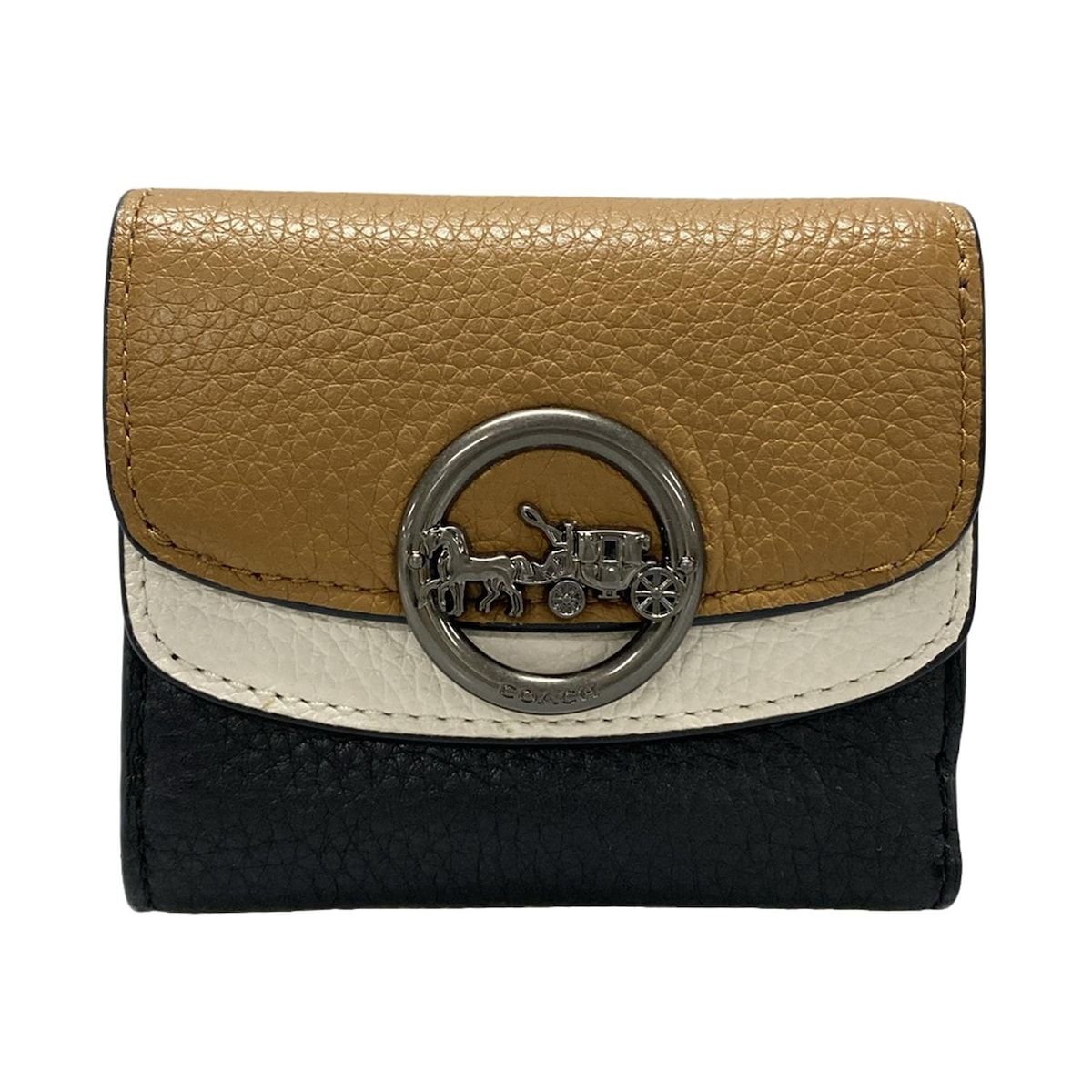 COACH コーチ 3つ折り財布 - F88002 黒×ブラウン×アイボリー レザー