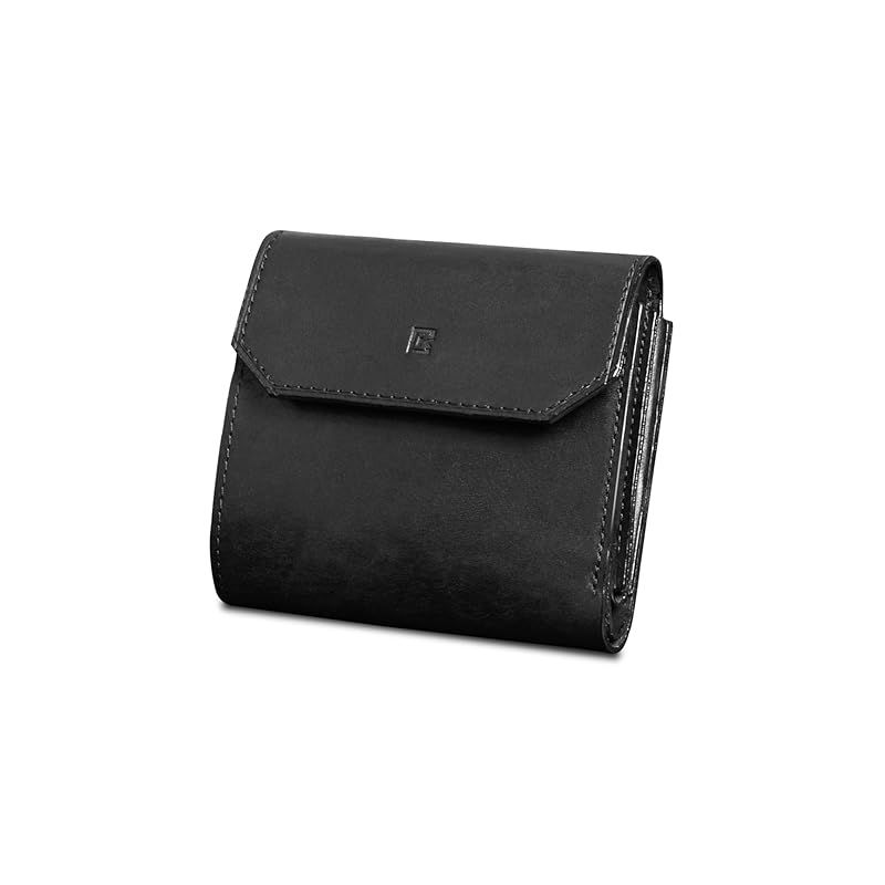 【新品】 [Kawaoto] 財布 メンズ 2つ折り コンパクト プエブロレザー 本革 小さい 二つ折り財布 日本製 小銭入れ サイフ イタリアン レザー 金運財布 実用性 プレゼント (黒色) 1