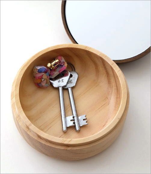 天然木　木製　三段小物入れ　ミラー付き 天然木 木製 三段小物入れ ミラー付き 収納ボックス3個セット