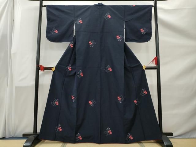 平和屋着物○上質な紬 ろうけつ染め 更紗花文 正絹 逸品