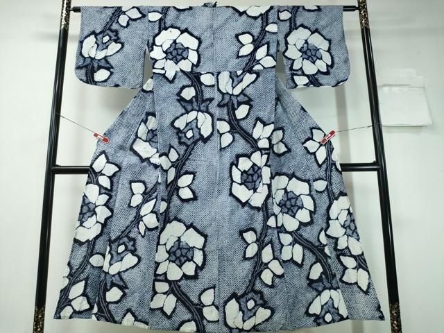 平和屋着物∴夏物 浴衣 有松鳴海絞り 枝花文 綿 CAAY4426ng