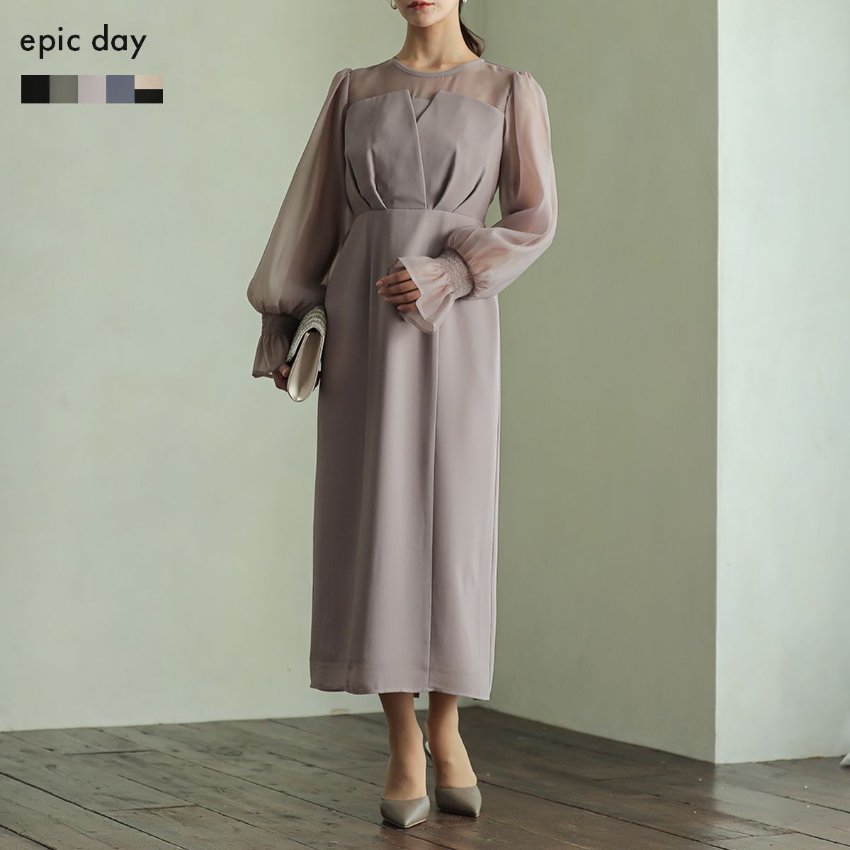 良品☆フォクシーニューヨーク Aライン ワンピース タック フレア 日本