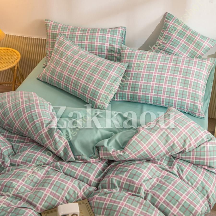 ベッドカバー 布団カバー セット ベッドカバー フラットシーツ 掛け布団カバーチェック柄 シングル セミダブル ダブル ボックスシーツ 枕カ