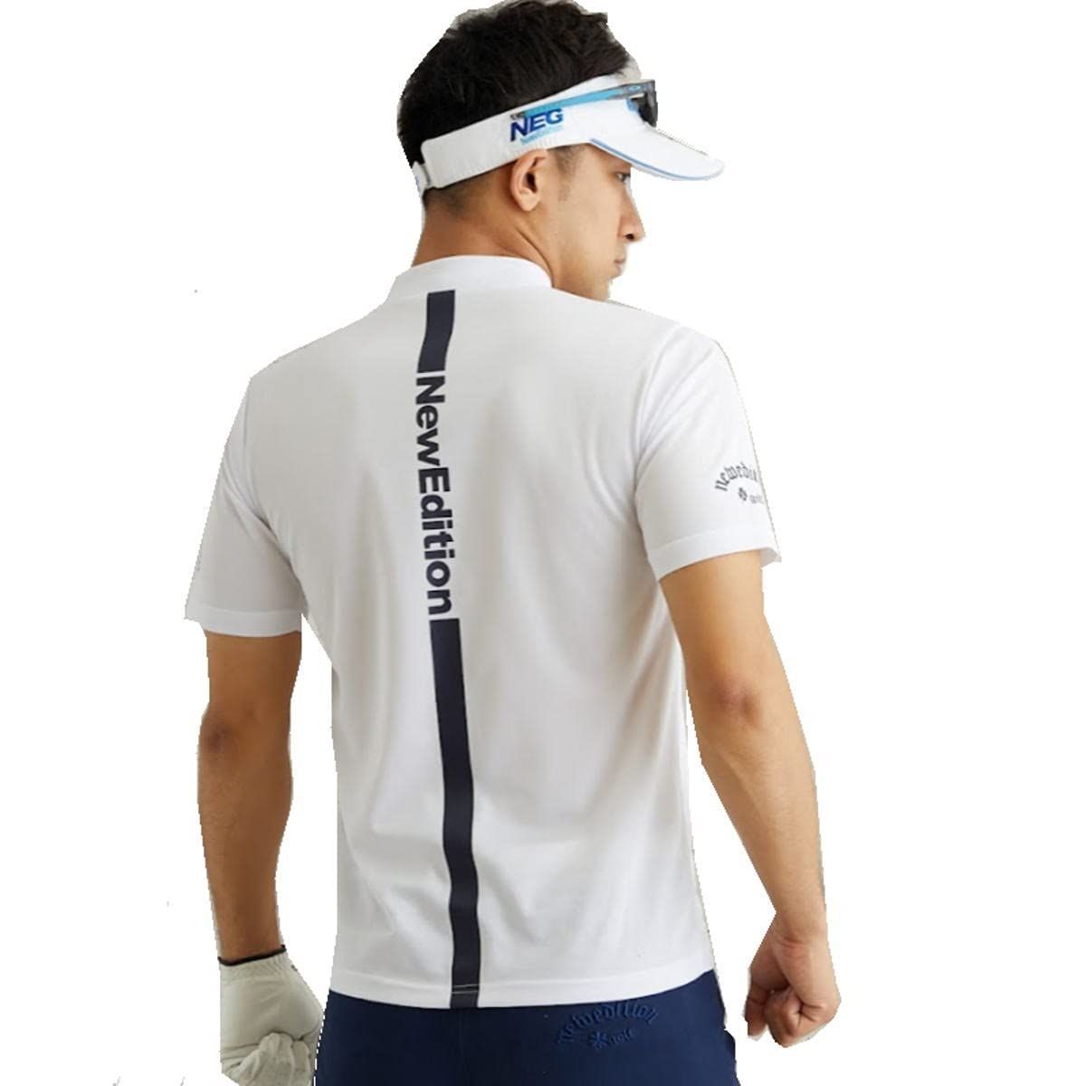 2XL_ホワイト [NewEdition GOLF] ゴルフウエア メンズ バックラインモックネックシャツ ハイネック シャツ メンズ 速乾・吸収スポーツ素材 半袖シャツ NEG-317-318-319 (ホワイト， XXL)