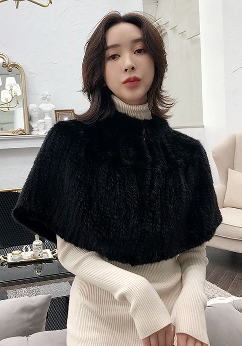 上質なミンク編み込みボレロケープポンチョ