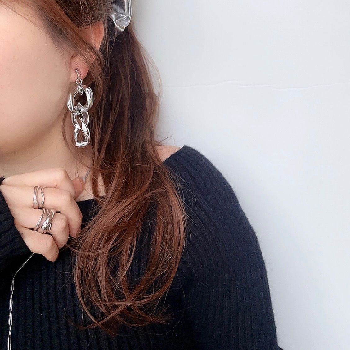 大ぶりピアス　ハンドメイドピアス　シルバーアクセサリーステンレスポスト/チェーン 304ステンレス ポスト 24KGP 本金メッキ】 ゴールド シルバー