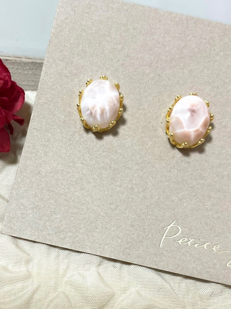 ラリマー　ピンクラリマー　ピアス　トムソナイト オーバル　SILVER925製・18KGP仕上げ