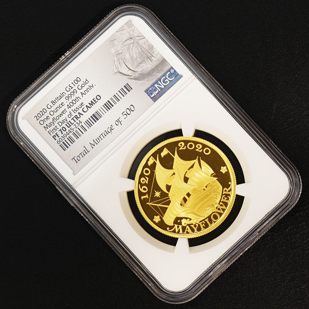 純金999.9】最高鑑定 2020年 イギリス メイフラワー号 400周年アニバーサリー 金貨 NGC PF70UCAM - メルカリ