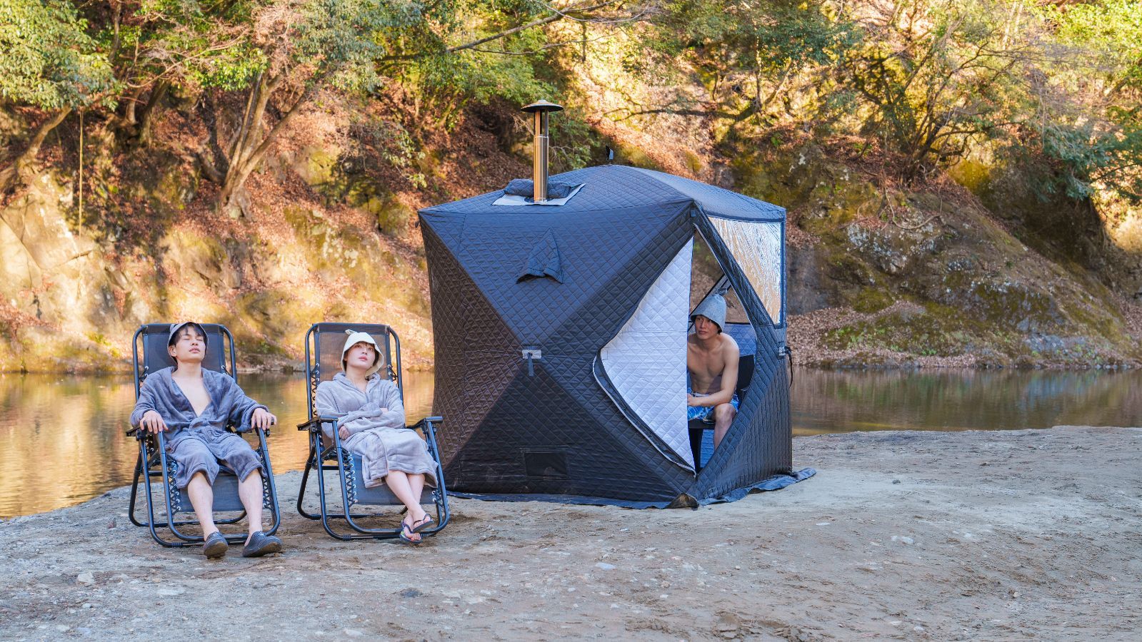 テントサウナ 4人用 パノラマビュー Zen Sauna キャンプ用品 アウトドア 黒 ベージュ サンド サウナテント テント