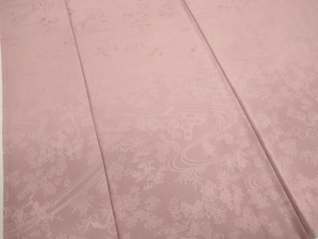 平和屋着物▽上質な色無地 単衣 松竹梅流水風景地紋 退紅色