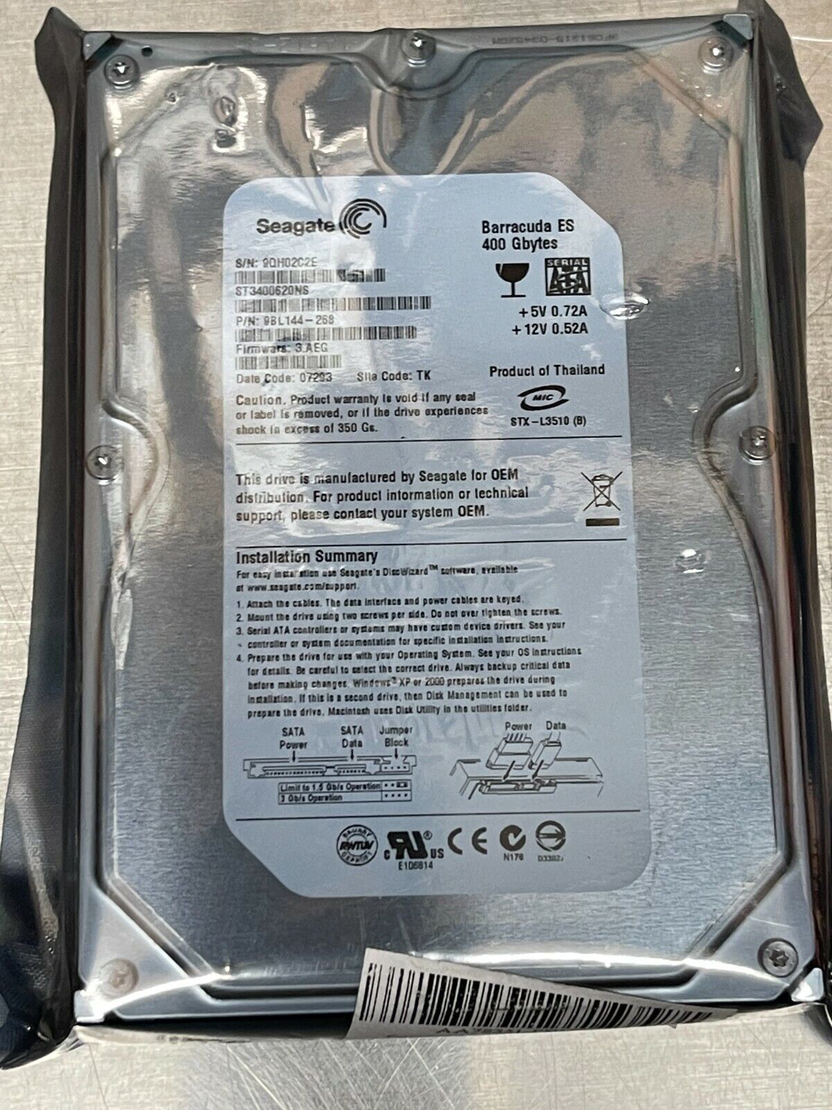 SEAGATE ST3400620NS Barracuda ES 400GB 7200 RPM 16MB