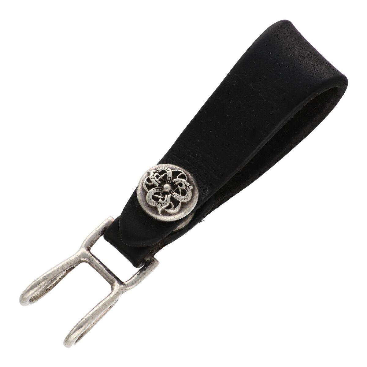 CHROME HEARTS クロムハーツ ベルトループ ケルティックボールボタン レザー シルバー ブラック キーリング キーホルダー 25030222 RS