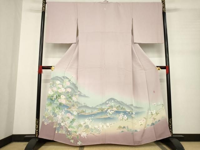 平和屋着物●豪華色留袖 友禅 作家物 遠山風景花文 暈し染め 正絹 AABB4467ck