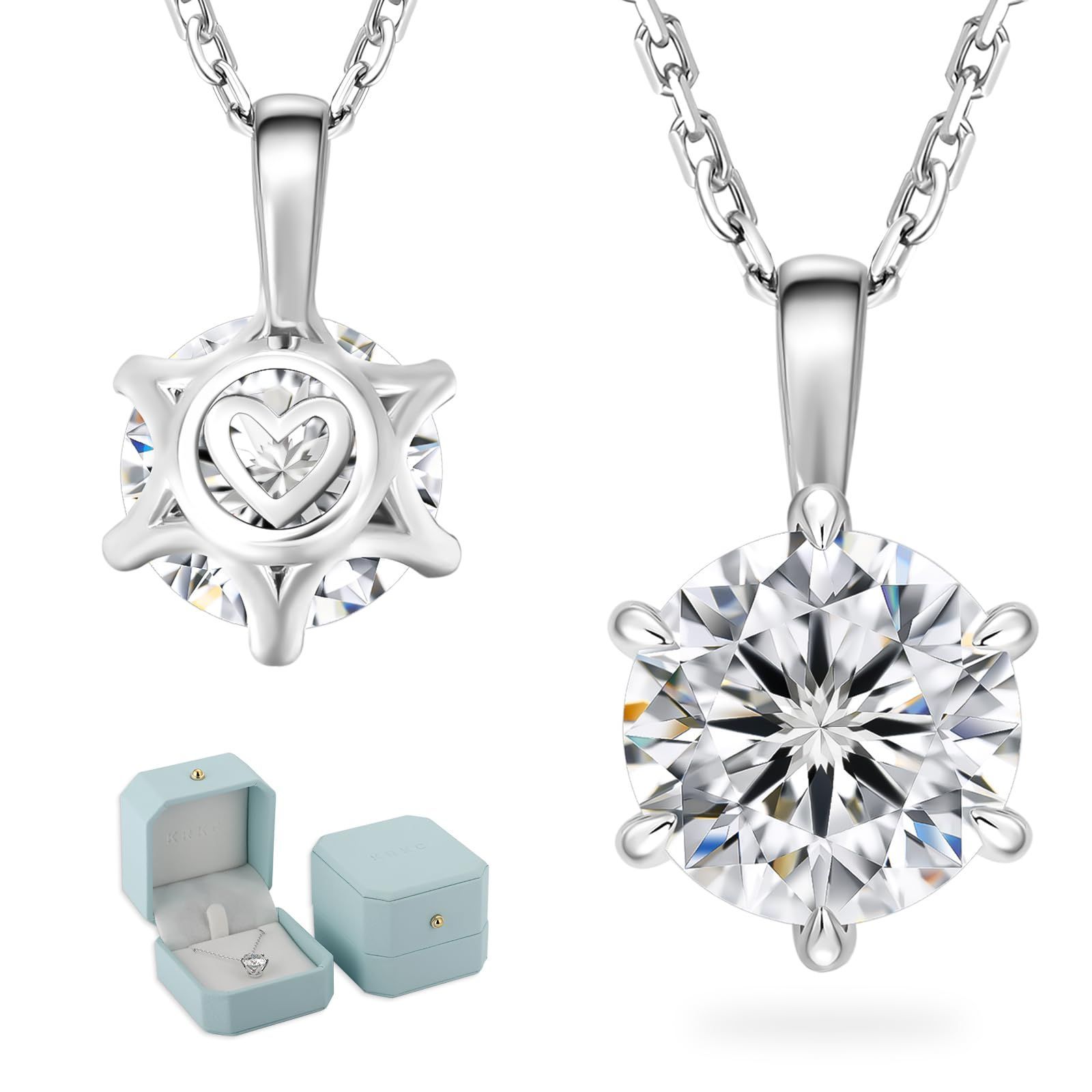 6本爪一粒ダイヤ 0.5ct|1ct|2ct|3ct|4ct シルバー925 モアサナイト レディースネックレス ペンダントネックレス 金属アレルギー対応 ホワイトゴールメッキ モアッサナイト 長さ調節 ギフトボックス付き 女性 KRKC プレ
